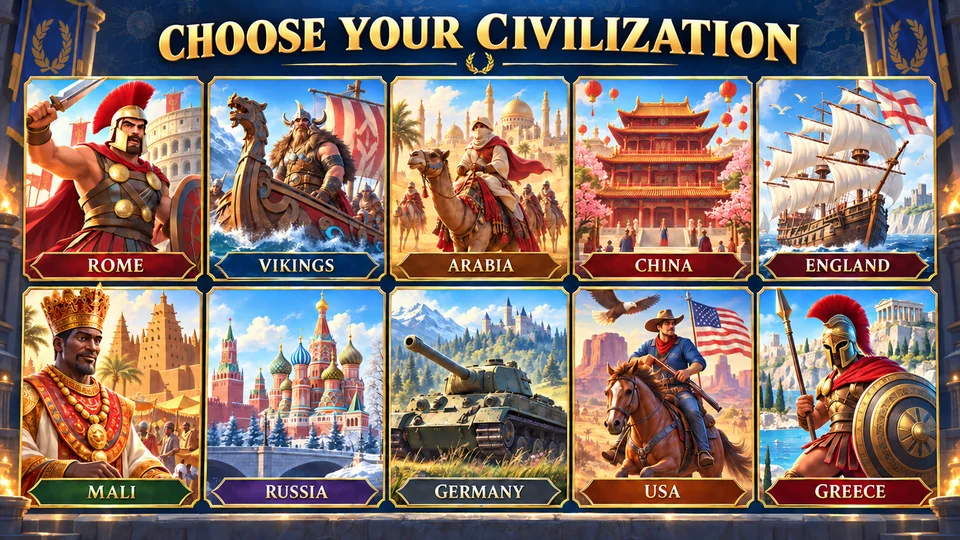 The civilizations of Domination Dynasty, from Rome and Vikings to China and Greece