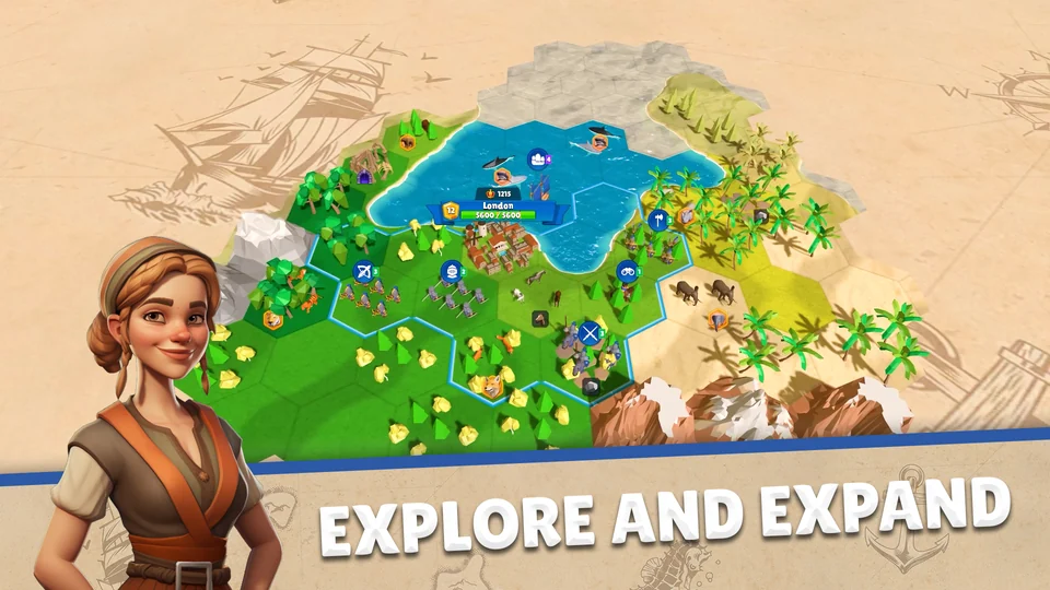 Settler exploring an island to establish a colony in Domination Dynasty